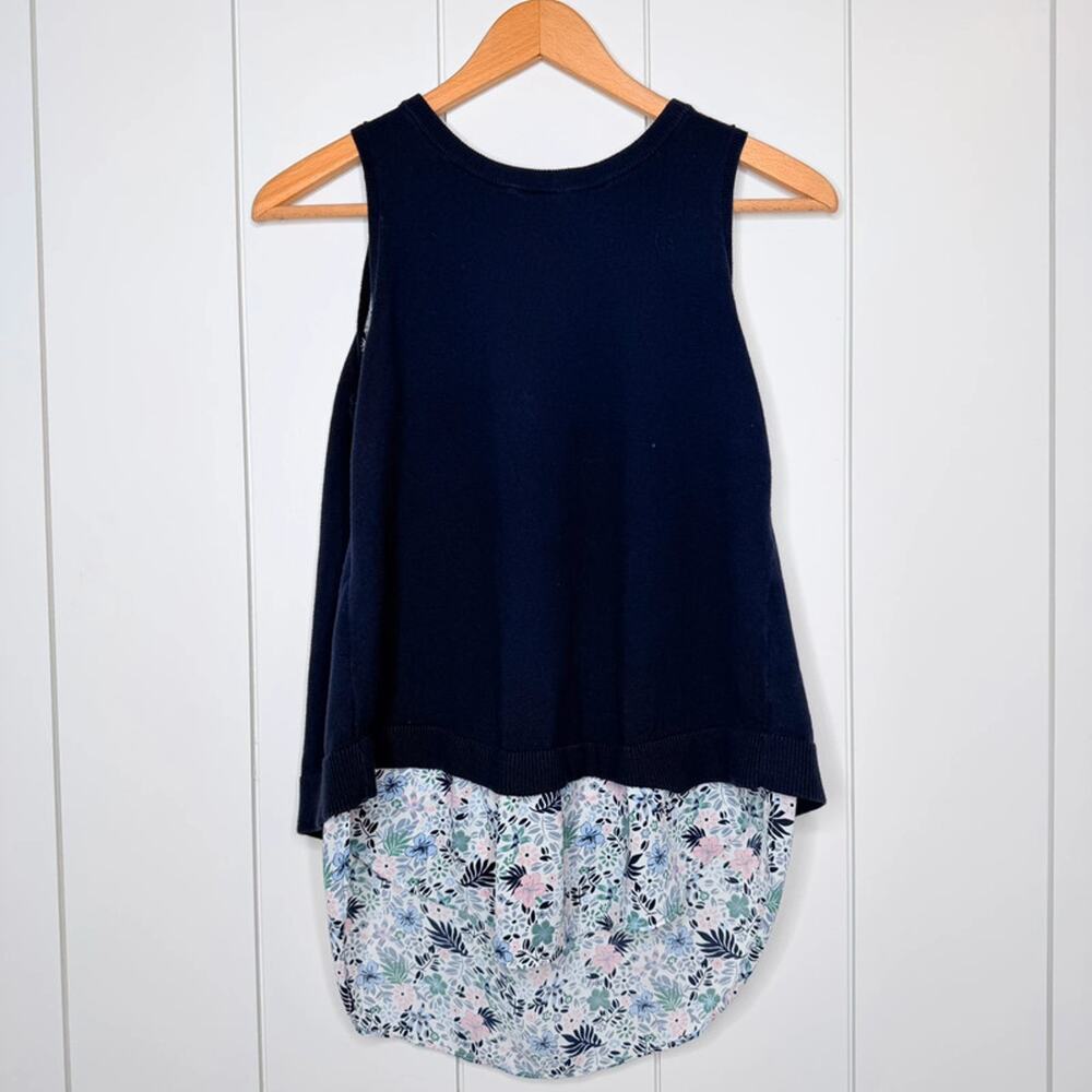 LOFT Navy Sleeveless Hi Low Sweater Floral Back Size S